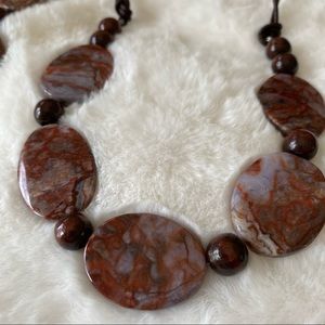 Genuine Agate, Wood, & Leather Necklace